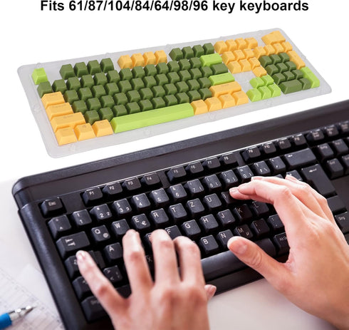 107 Keys Keycaps, Three Color Translucent Characters Arc Layout Mechanical Keyboard Ergonomic Keycaps,for 61/87/104/84/64/98/96 Key Keyboards(dark green) by ASHATA