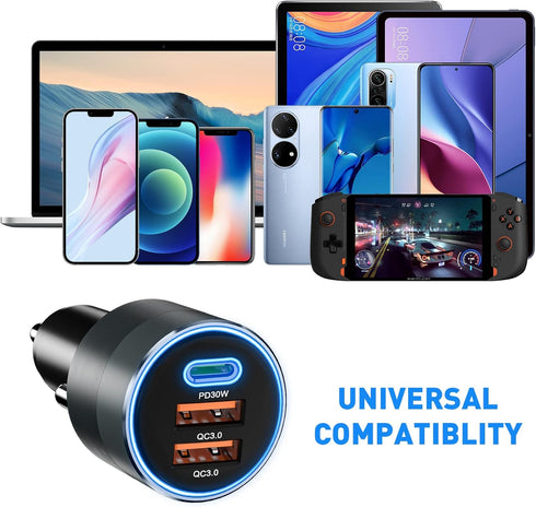 USB C Car Charger 66W, Fast Car Cigarette Lighter Adapter with PD 30W + Dual QC3.0 for iPhone 14 13 12 11 Pro Max,
