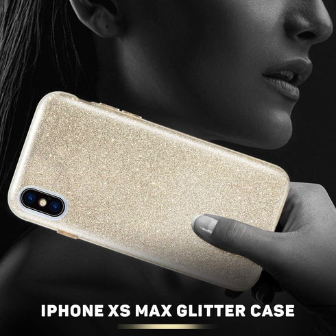 MATEPROX Compatible with iPhone Xs Max Case, Gold Glitter Slim Shiny Sparkle Crystal Bling Cover for Girls