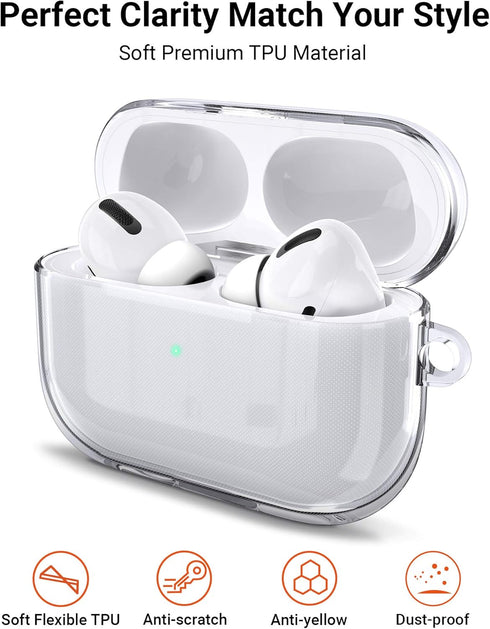ULAK Clear Case for Airpods Pro 1st Generation, Soft TPU Transparent Shockproof Cover with Keychain, Front LED Visible