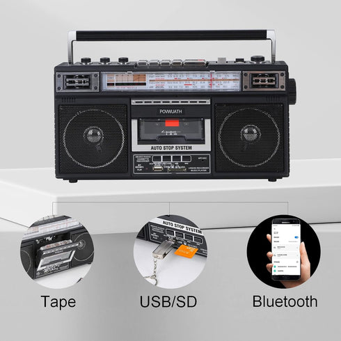 Portable Cassette Player Boombox AM/FM/SW1/SW2 Radio Tape Player Recorder with Bluetooth