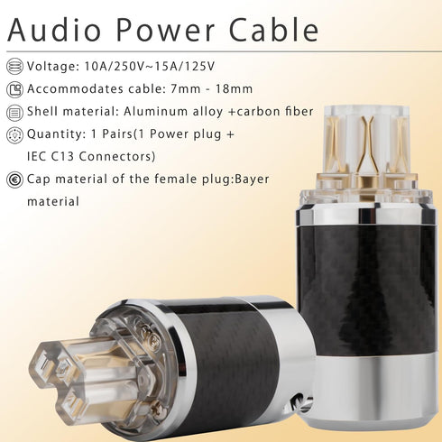 Monosaudio Audio Power Plug Black Carbon Fiber, Transparent Aluminum Shell, 10A/250V Power Connector for DIY Audiophile