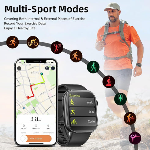 Hwagol Smart Watch with Call Function, 1.85 Inch Fitness Tracker, Heart Rate/Sleep Monitor, Android iOS