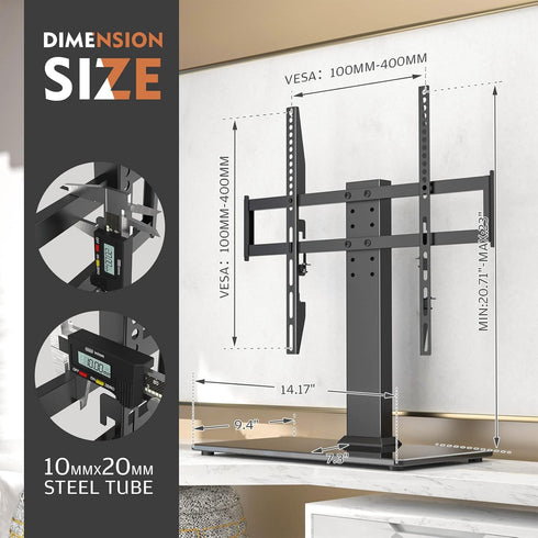 Universal TV Stand, Table Top Stand for 27-60 inch LCD LED TVs, 6 Level Height Adjustable with Tempered Glass Base