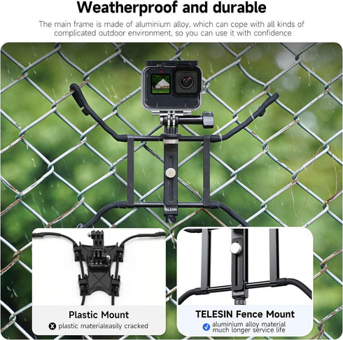 TELESIN Mevo Start Camera Fence Phone Mount, Chain Link Video Recording Accessories, Backstop Lynkspyder Clamp for