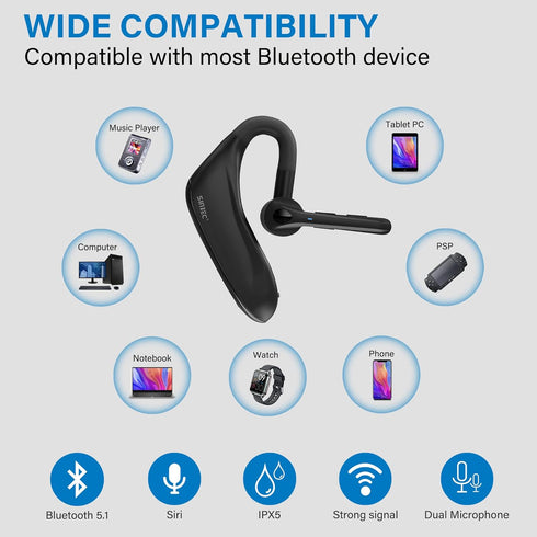 Bluetooth Headset - Dual Microphone Wireless Headset with USB Dongle for Computer, 45H Talking Time, USB-A Compatible