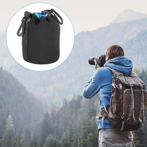 PATIKIL Camera Lens Bag, 2 Pcs 3.5" IDx5.5 H Drawstring Lens Pouch with Thick Protective Neoprene, Black, Blue