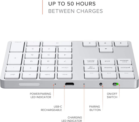 Satechi Bluetooth Extended Numeric Keypad, Slim Rechargeable 34-Key Numberpad for MacBook Pro/Air, iPad Pro