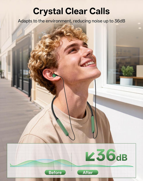6.0 35H IPX5 Headset Neckband Bluetooth Headphones, Wireless Bluetooth Earbuds with Microphone, Comfortably Light, Deep