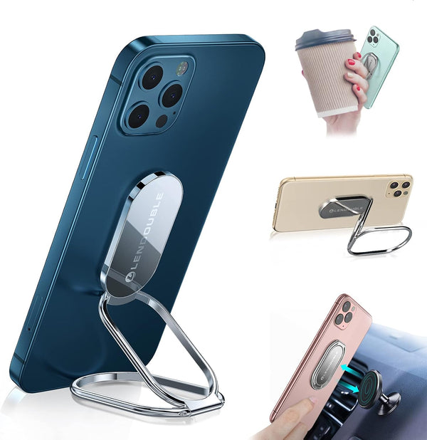 Foldable Cell Phone Stand for Desk - Adjustable Ring Holder Kickstand for Office & Magnetic Car Mount