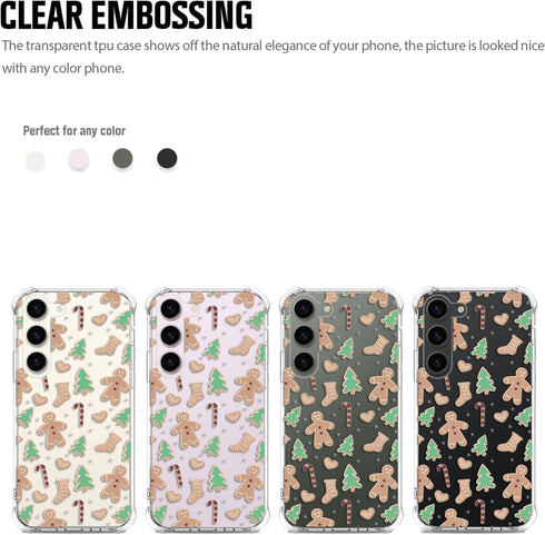 Samsung Galaxy S23 Christmas Clear Phone Case - Gingerbread Man Pattern, Soft TPU, Slim, Shockproof, Perfect for Boys &