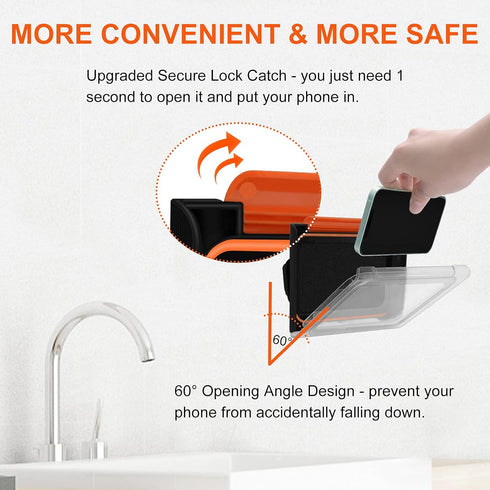 TRELC Shower Phone Holder, 180 Rotation Wall Mount Waterproof Phone Mount for Bathroom Kitchen Mirror Bathtub, Anti-Fog