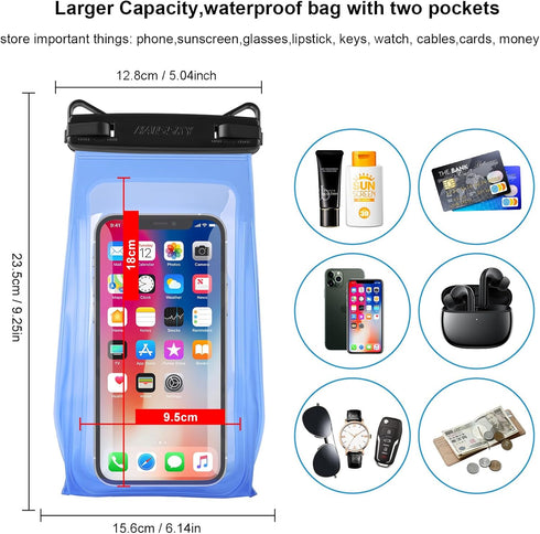 Large Capacity Waterproof Phone Pouch Floating, Waterproof Bag Case for iPhone 15 14 13 12 11 Pro Max X XR 8 Plus Samsung Up to 6.9'', IPX8 Water Proof Phone Dry Bag for Boating Swimming Kayaking