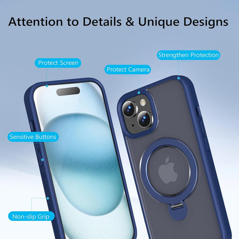 TaeliorTech 360 15 6.1'',Compatible 15 Upgraded Rotatable Magnetic Ring Stand for iPhone Case with MagSafe,Military