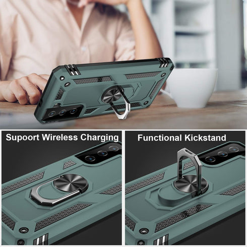 IKAZZ Military Grade Shockproof Heavy Duty Case for Galaxy S21 Plus, Pass 16ft Drop Test with Magnetic Kickstand Car