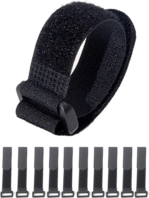 10 Pack Fastening Nylon Strap with Buckle, Reusable Self-Adhesive Hook and Loop Cable Securing Straps