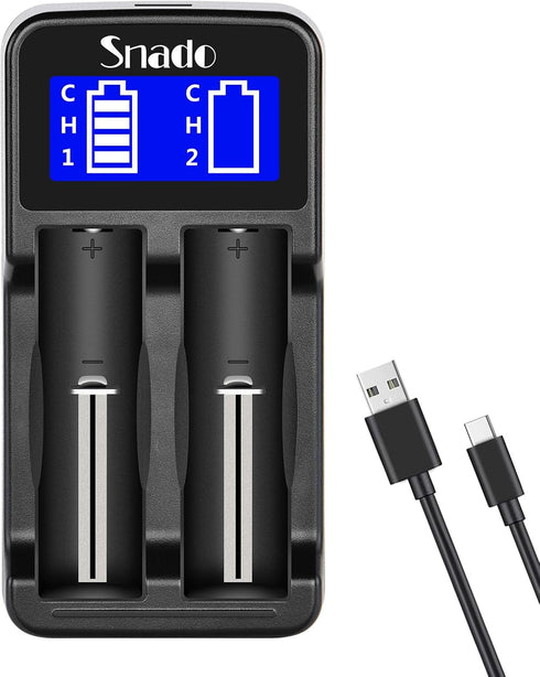 Snado Intelligent Charger - LCD Display Universal Smart Charger for Li-ion, Ni-MH/Ni-Cd Batteries (2 Slots)