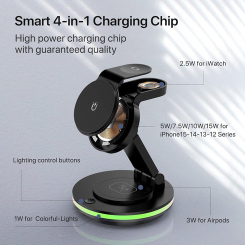 Foldable 3 in 1 Charging Station for iPhone, Magnetic Charger Stand for iPhone 15 14 13 12 11 X Pro Max, Watch, AirPods