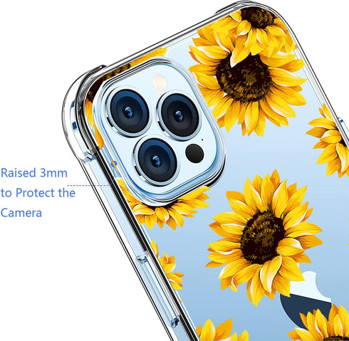 Sunflower Clear Back Case for iPhone 13 Pro Max, Floral Flexible TPU Bumper Shockproof Protective Cover, Yellow