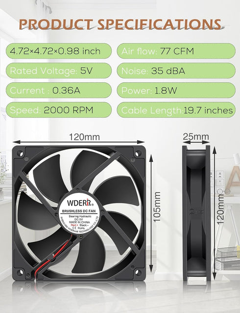 120mm 25mm 5V 3 x DC Brushless USB PC Case DVR CPU Cooling Fan with Speed Controller for WiFi Modem Cabinet Xbox DVR