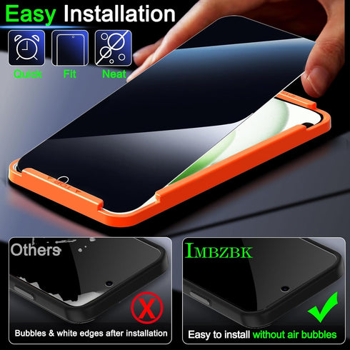 IMBZBK Privacy Screen Protector for iPhone 15 Plus - 4 Pack Tempered Glass & Camera Lens Protectors, 9H Anti-Spy, Case