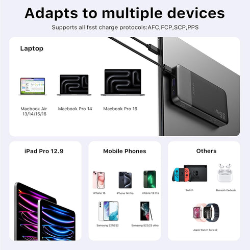 J2601 Portable Power Bank - 35W Fast Charging with PD 3.0 + QC 3.0 Technology, 10000mAh Battery Pack