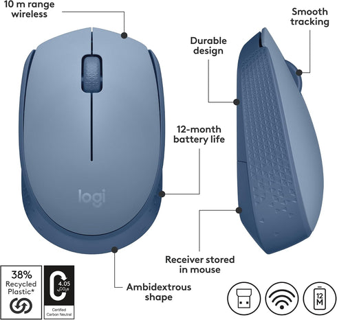 Logitech M170 2.4 12-Months Wireless Mouse for PC, Mac, Laptop, GHz with USB Mini Receiver, Optical Tracking, Battery