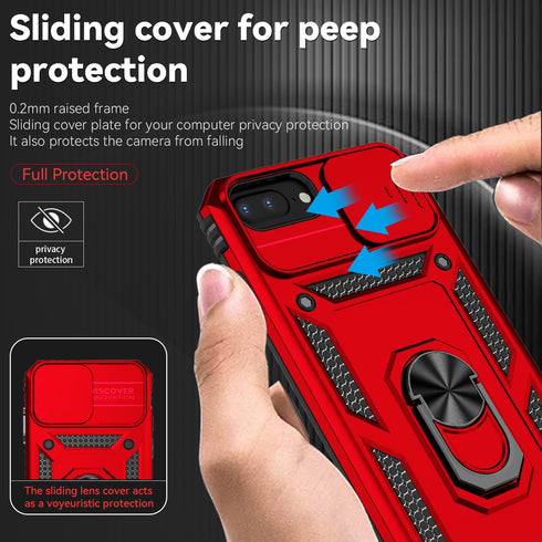SunStory iPhone 8/7/6 Plus Case with HD Screen Protector, Slide Camera Cover & Kickstand, Military-Grade, Red