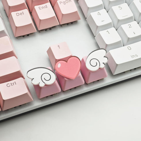 Personalized Cute Pink Keycaps, Love Heart and Wings Keycaps, Compatible with Cherry MX Switches Mechanical Keyboard (3