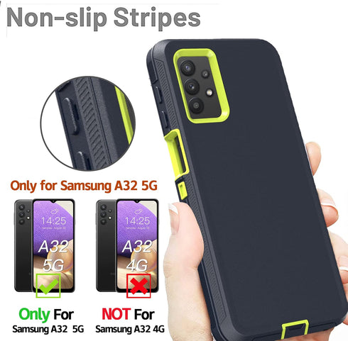 muitq Heavy Duty Case for Galaxy A32 5G, Not Fit 4G, Shockproof, Dropproof, Dust-Proof with Clip (Blue-Green)