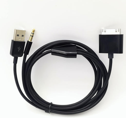 30 Pin to AUX USB, 30 Pin Charger Dock to 3.5mm Car AUX Audio USB Charger Cable Data Sync Transfer & Charging for Phone 3G 4G Pod Touch (Black) by Arbove