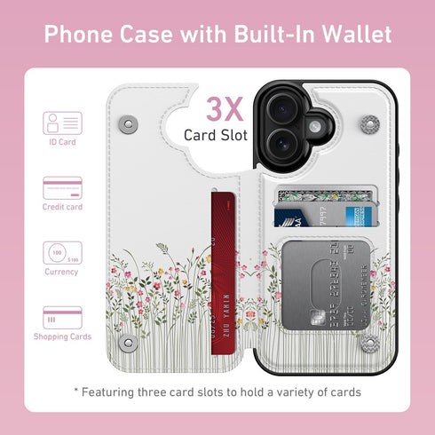 Goodon 17 3 for iPhone Case Wallet - Flip Folio Leather Cover with Trendy Floral Design, Card Slots & Kickstand