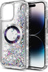 iPhone 15 Pro Max Magnetic Case with Tempered Glass Screen Protector, Glitter Floating Liquid Cute Design, Diamond