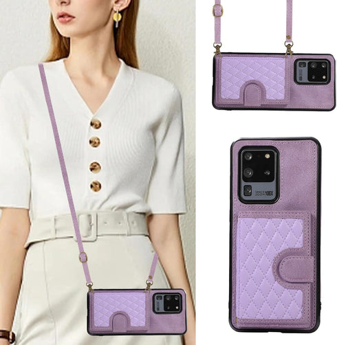 Asuwish Samsung Galaxy S20 Ultra 5G Wallet Case with Card Holder, Tempered Glass, Crossbody Strap - Purple for Women &