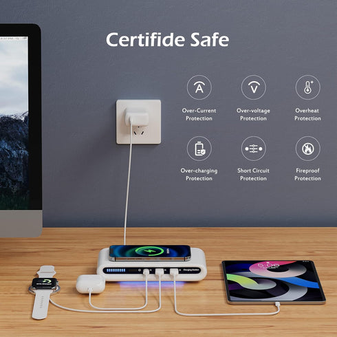 Wireless Charger Station USB C Port 30W 3 in 1 Wireless Charging Pad with Night Light for iPhone