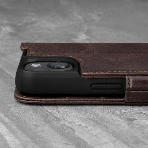 TORRO Dark Brown Premium Leather Wallet Case for iPhone 13 with Kickstand and Card Slots