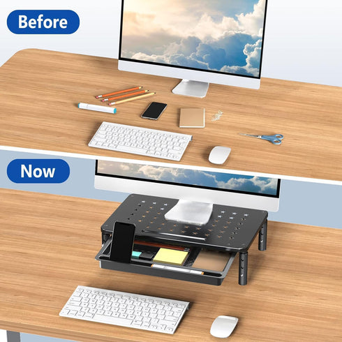 Zimilar 2 Pack Monitor Stand Riser with Drawer - 3 Height Adjustable Metal Stand for Computer, Laptop, Printer