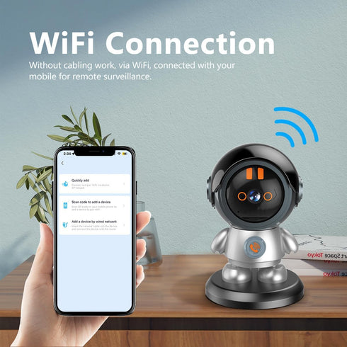 Robot Security Camera WiFi IP Camera, 3MP Surveillance Camera with Night Vision, Motion Detection, 2-Way Talk