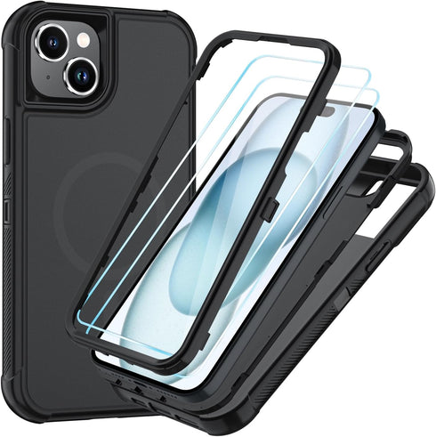 SunStory Magnetic for iPhone 15 Case with HD Screen Protector, Compatible with MagSafe,