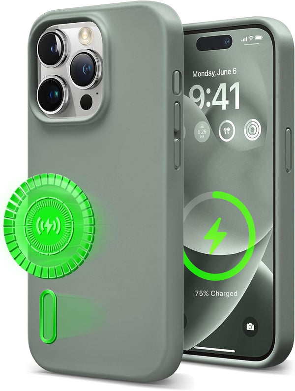Shop SUANPOT Grey Liquid Silicone Case for iPhone 15 Pro Max 6.7", Shockproof, Soft Slim Gel Rubber, Anti-Scratch