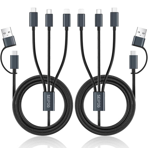 Multi Charging Cable 5 in 1, 2 Pcs 4FT USB C/A Multi Charger Cable to Type-C/Micro USB Port, Nylon Braided USB C