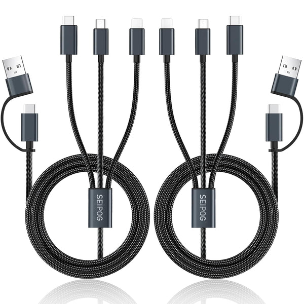 Multi Charging Cable 5 in 1, 2 Pcs 4FT USB C/A Multi Charger Cable to Type-C/Micro USB Port, Nylon Braided USB C