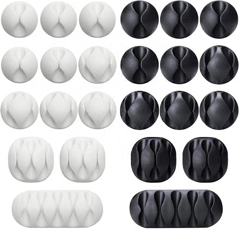 24 Pieces Adhesive Cable Clips Viaky Wire Management Desk Cable Organizer Cord Clips, Black and White - Home, Office,