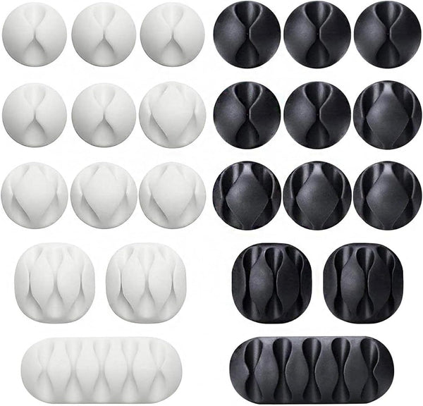 24 Pieces Adhesive Cable Clips Viaky Wire Management Desk Cable Organizer Cord Clips, Black and White - Home, Office,