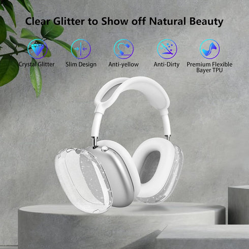 Clear Glitter Case for AirPods Max, 3 in 1 Soft TPU Ear Cups, Ear Pad, and Headband Cover