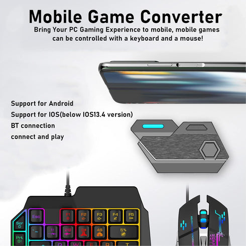 Gaming Keyboard and Mouse Converter, Bluetooth 5.0 Mobile Game Set, Adjustable Fast Charging, Long Battery Life,