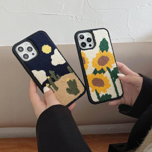 Tewwsdi 13 Cute Cactus Plant Phone Case Compatible with iPhone Cute Sun Cloud Design Girly Warm Fur Cartoon Slim Soft