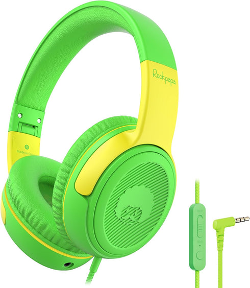 rockpapa Share 1 Kids Headphones Wired with Microphone & Share Port, 85dB/94dB Volume Limited, Cute Foldable