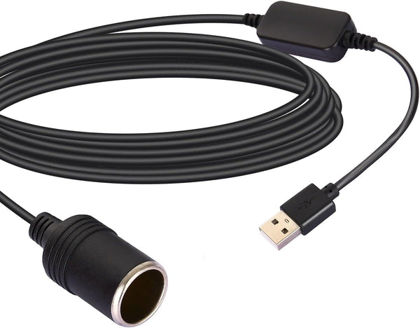 USB A Male to 12V Socket Female Cable Adapter - Black (10.5ft)
