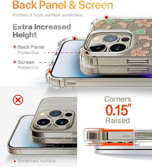 Gingerbread Man Pattern Clear Phone Case for iPhone 15 Pro Max, Slim Shockproof Soft TPU Cover for Boys & Girls 6.7"